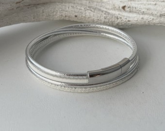 Wickelarmband Nappaleder weiß silber