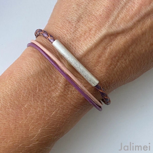 fine leather bracelet with purple tube