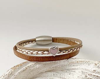Leather bracelet with small heart, taupe