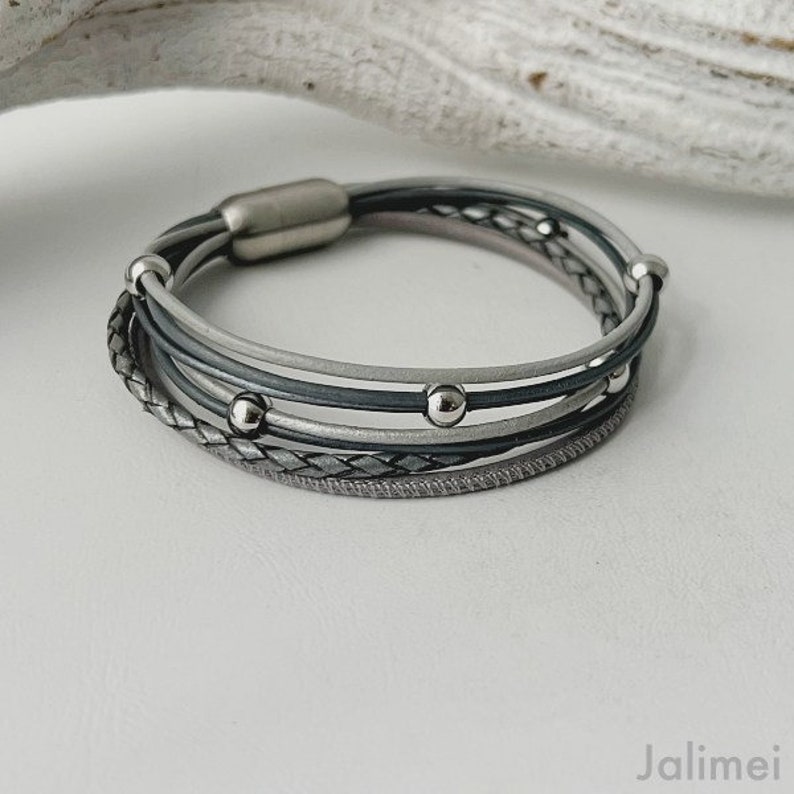 Lederarmband grau Magnetverschluß Bild 2