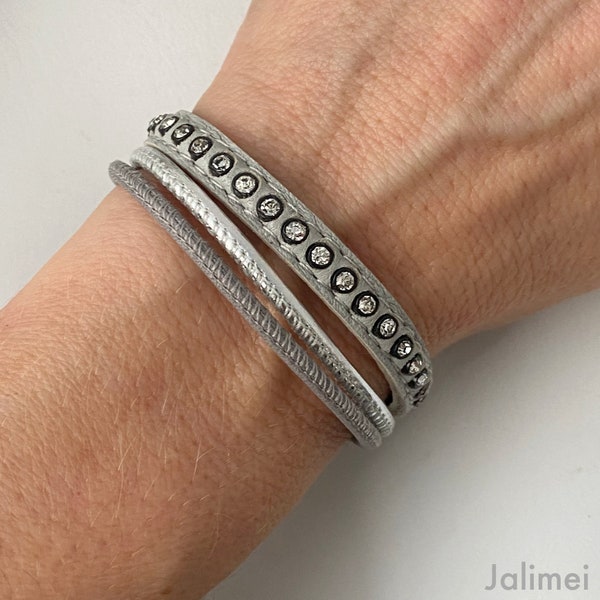 Armband Leder Strass Swarovski grau