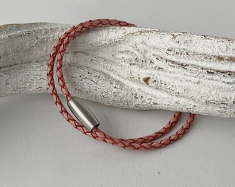 Wrap bracelet leather braided antique pink