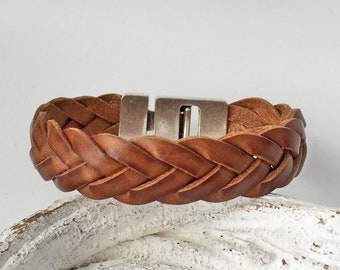 Leather bracelet men's cognac brown