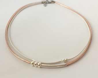 Kette Ledercollier Damen rosegold mit Röhrchen und Kugeln