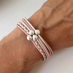 Armband Leder Punkte rosa weiß Bild 1