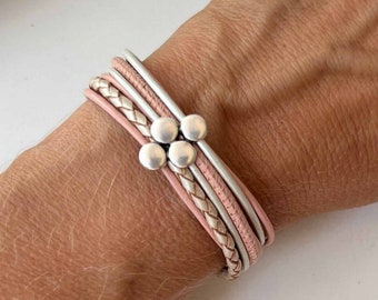 Bracelet leather dots pink white