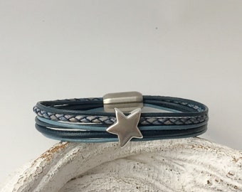Armband Leder mit Stern blau
