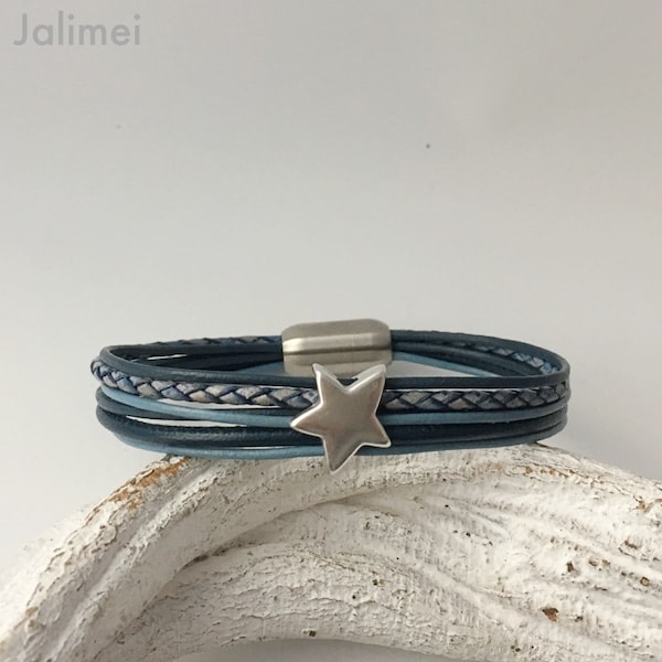 Bracelet en cuir avec étoile bleue