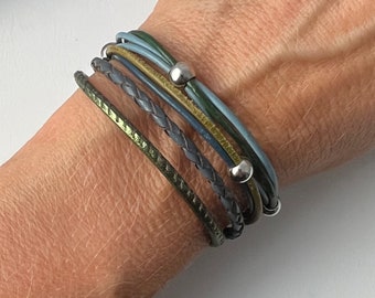 Leren armband nappablauw olijf