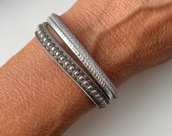 Pulsera de cuero Chainball gris