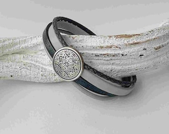 Armband Leder Mandala dunkelblau grau