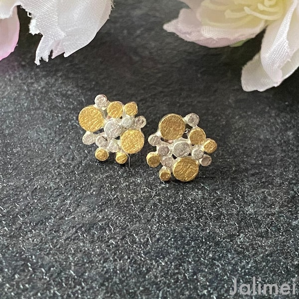 Stud earrings dots 925 silver and gold