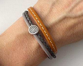 Armband Leder Spirale grau braun