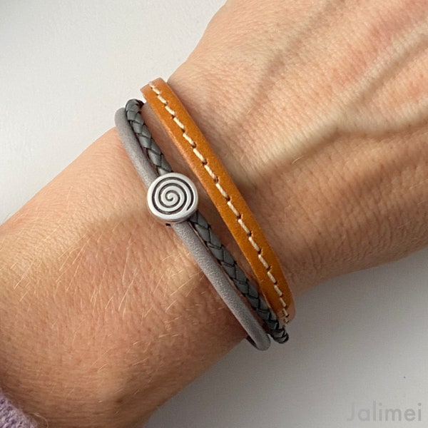 Bracelet leather spiral gray brown