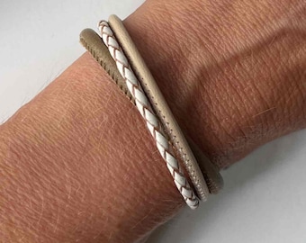 Armband Leder Nappa taupe weiß