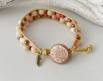 Pearl Bracelet Leather Pink Opal pink gold