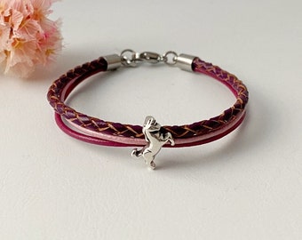 Fine leather bracelet with unicorn children's bracelet berry