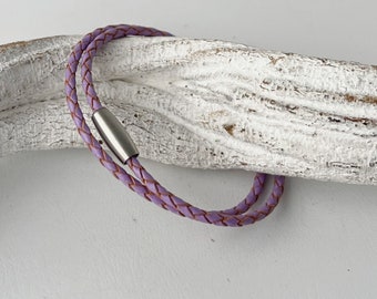 Wickelarmband Leder geflochten Flieder lila