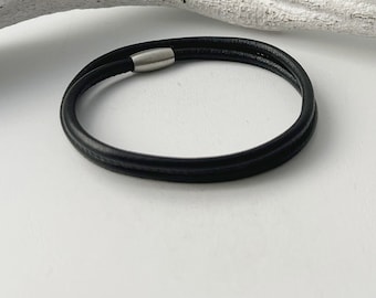 Wrap-armband, fint nappaläder, herr, svart