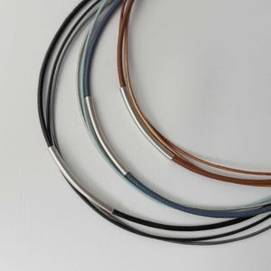 Leather necklace with tubes, black, blue, brown