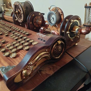 Set of steampunk neo-victorian, antique look keyboard with pencase, clock, lights and wristrest image 8