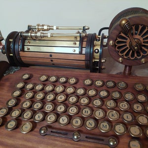 Set of steampunk neo-victorian, antique look keyboard with pencase, clock, lights and wristrest image 7