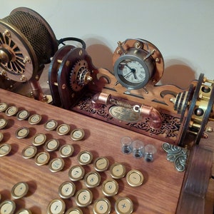 Set of steampunk neo-victorian, antique look keyboard with pencase, clock, lights and wristrest image 5