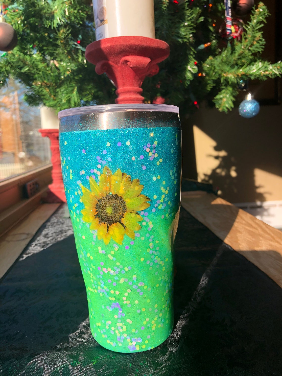 20 oz insulated glitter epoxy tumbler with sunflower decal Etsy