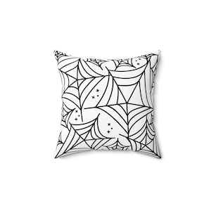 Gothic White Spider Web Throw Pillow, Whimsigoth Halloween Decor, Black Web Accent Pillow for Spooky Home Styling, Ideal Housewarming Gift