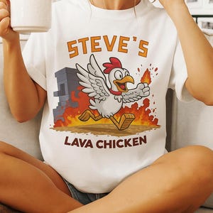 Funny Lava Chicken Gamer Shirt, Pixel Block Video Game Tee, Steve Style Gaming Outfit for girl, Lava Trap Gift for Boys & Girls