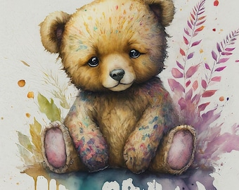 Paquete de imágenes prediseñadas de osito de peluche: archivos JPG estilo acuarela
