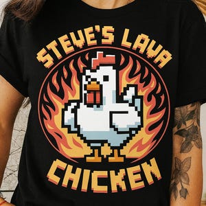 Steve&#39;s Lava Chicken T-Shirt, Steve Lava Trap Chicken Shirt, Funny Pixel Game Tee, Gamer Outfit for Boys & Girls, Block Game Chicken Shirt