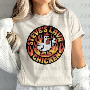 Steve&#39;s Lava Chicken T Shirt, Pixel Chicken Tee, Retro Chicken Design, Funny Chicken Shirt, Digital Download T Shirt