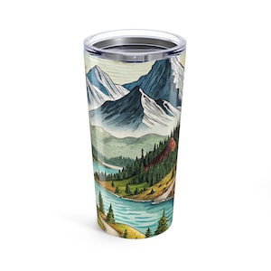 Mountain Landscape Tumbler, Nature Lover Gift, Travel Mug, Outdoor Adventure Cup, Hiking Accessories, Eco-Friendly Drinkware