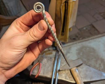 Hand forged titanium twisted hair pin hand made by blacksmith