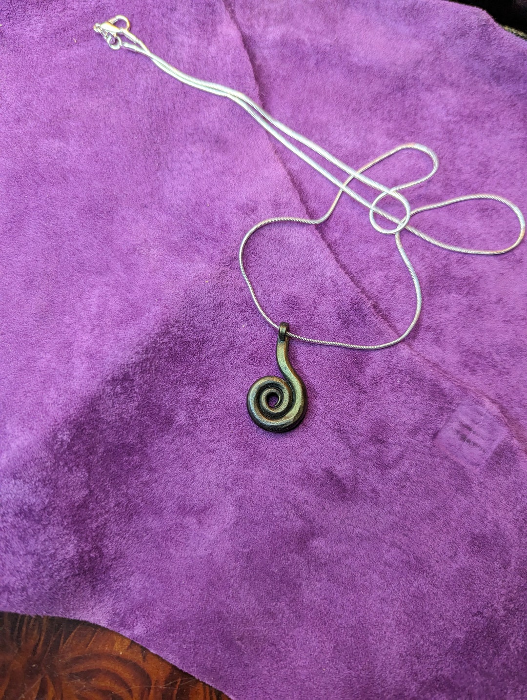 hand-forged-spiral-pendant-necklace-with-silver-chain-etsy
