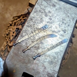 Miniature Sword - personalized Hand forged sword replica scarf pin cocktail stick one of a kind gift image 2