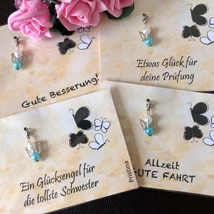 Geschenkkarte schwarz/weiss Schmetterlinge, Glücksbringer, Motivationskarte mit Engel, Schlüsselanhänger