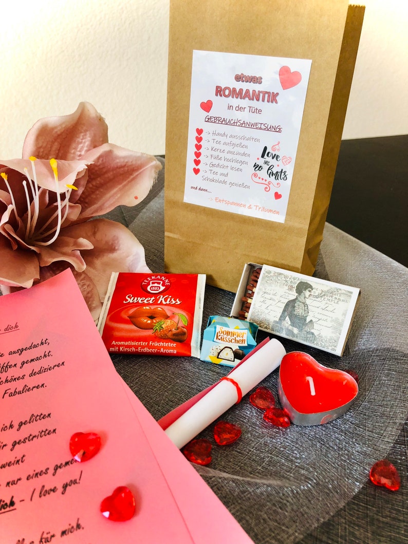 Romantiktüte, Liebesgeschenk, liebevoll fertig befüllte Tüte mit Gedicht eigenes Gedicht