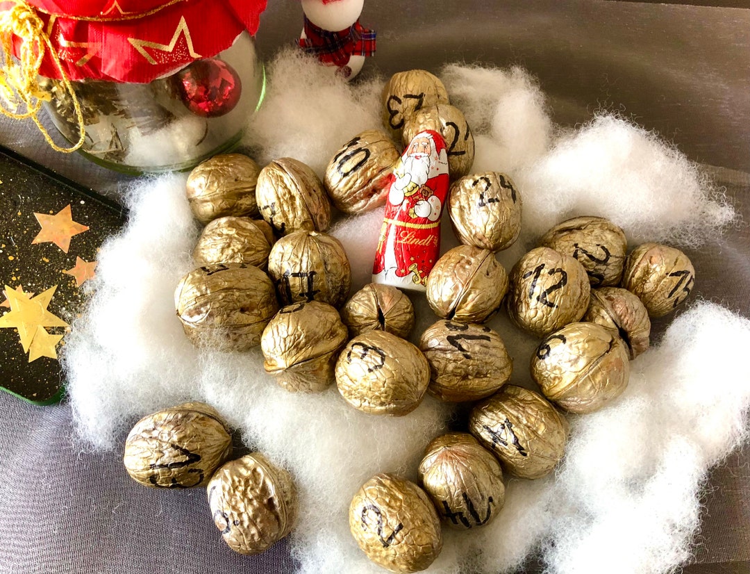 Walnut Advent Calendar in Gold Walnuts Charm Bracelet 24 Etsy