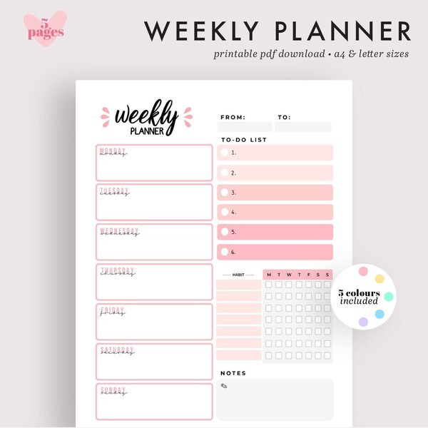 Weekly Planner Printable Page Instant PDF Download - Etsy Canada