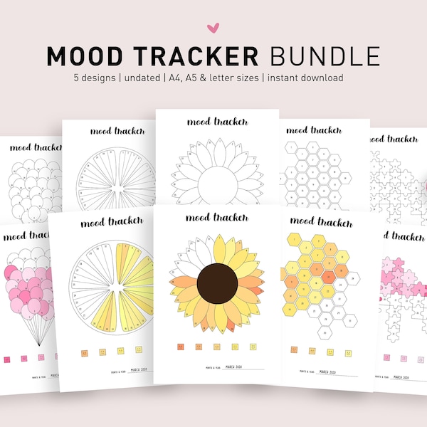 Mood Tracker Bundle Pack Printable, Mood Chart Journal, Bullet Planner Printable, Journal Pages, Inserts, Printable Tracker, Mood Log