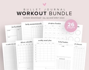 Planer fitness do druku, Planer treningowy do druku, Monitor fitness, Planer odchudzania, Monitor wagi, Strony dziennika, Planer Bullet