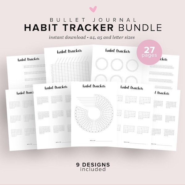 Habit Tracker Printable, Habit Tracker, Bullet Journal Printable, Monthly Habit Tracker, Habit Tracker Chart, Habit Log, Mood Tracker