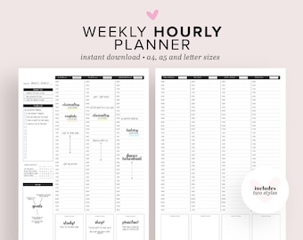 Weekly Hourly Planner Printable, Weekly Schedule Printable, Daily Planner Printable, Weekly Organizer, Weekly To-Do List - A4, A5 & Letter
