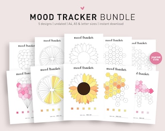 Mood Tracker Bundle Pack Printable, Mood Chart Journal, Bullet Planner Printable, Journal Pages, Inserts, Printable Tracker, Mood Log
