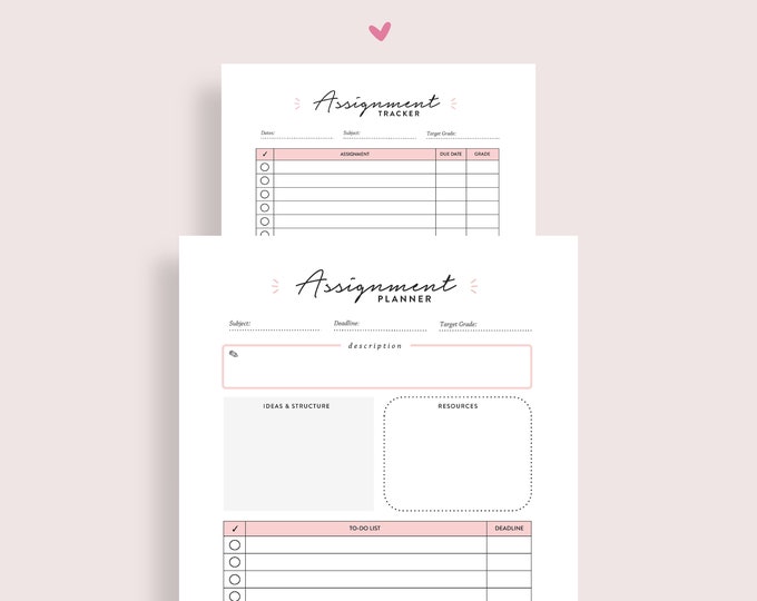 Homework Tracker, Printable Planner, Assignment Tracker, Homework ...