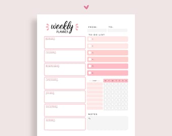 Weekly Planner, Weekly Schedule, Printable Planner, Weekly Organizer, School Planner, To-Do List, Planner Printable - A4 & Letter Sizes