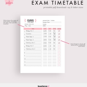 Exam Timetable, Printable Planner, Exam Schedule, Exam Planner, School Planner, Student Planner - A4 and Letter Sizes image 3