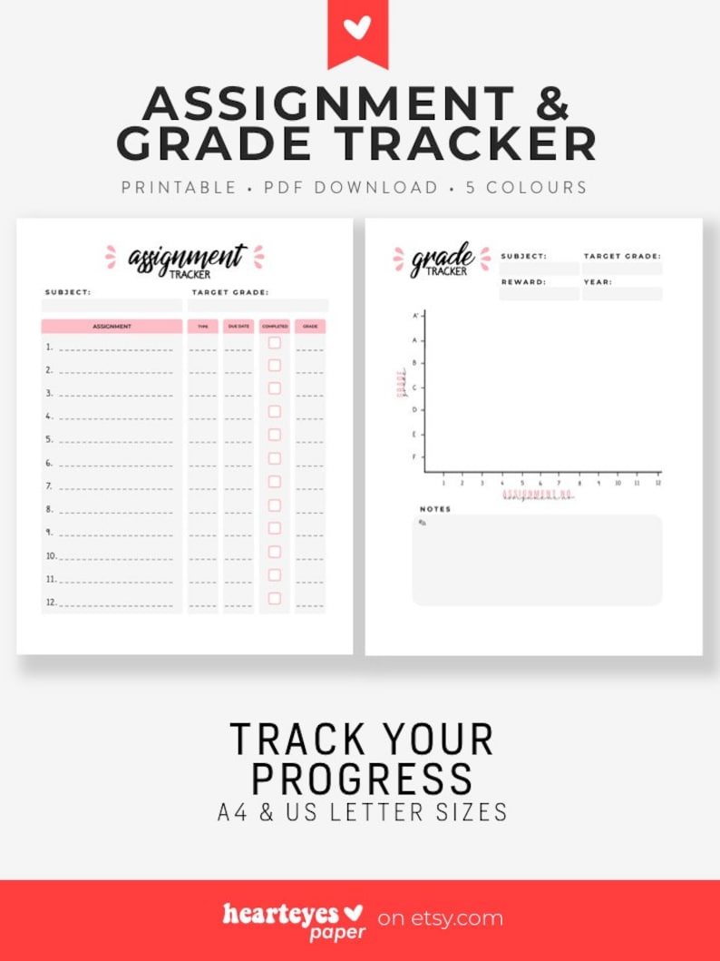 Assignment and Quality Tracker, Printable Quality Tracker, Printable Planner, Assignment Planner, Pupil Planner - A4 Letter Dimensions image about Grade Tracker Printable named Assignment and Quality Tracker, Printable Quality Tracker, Printable Planner, Assignment Planner, College student Planner - A4 Letter Measurements